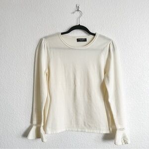 Few Moda Small Ivory Crew Neck Sweater Long Flounce Sleeve